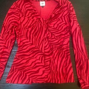 CAbi Red Crossover V-Neck Long Sleeve Blouse